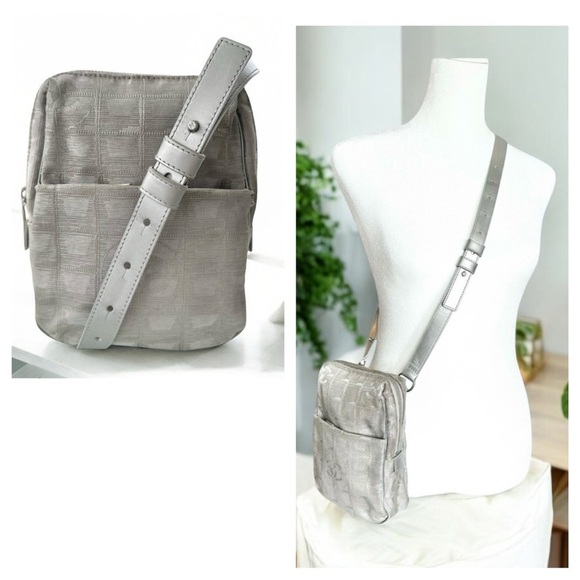 CHANEL Handbags - Authentic CHANEL Silver Travel Line Canvas & Leather Crossbody Bag